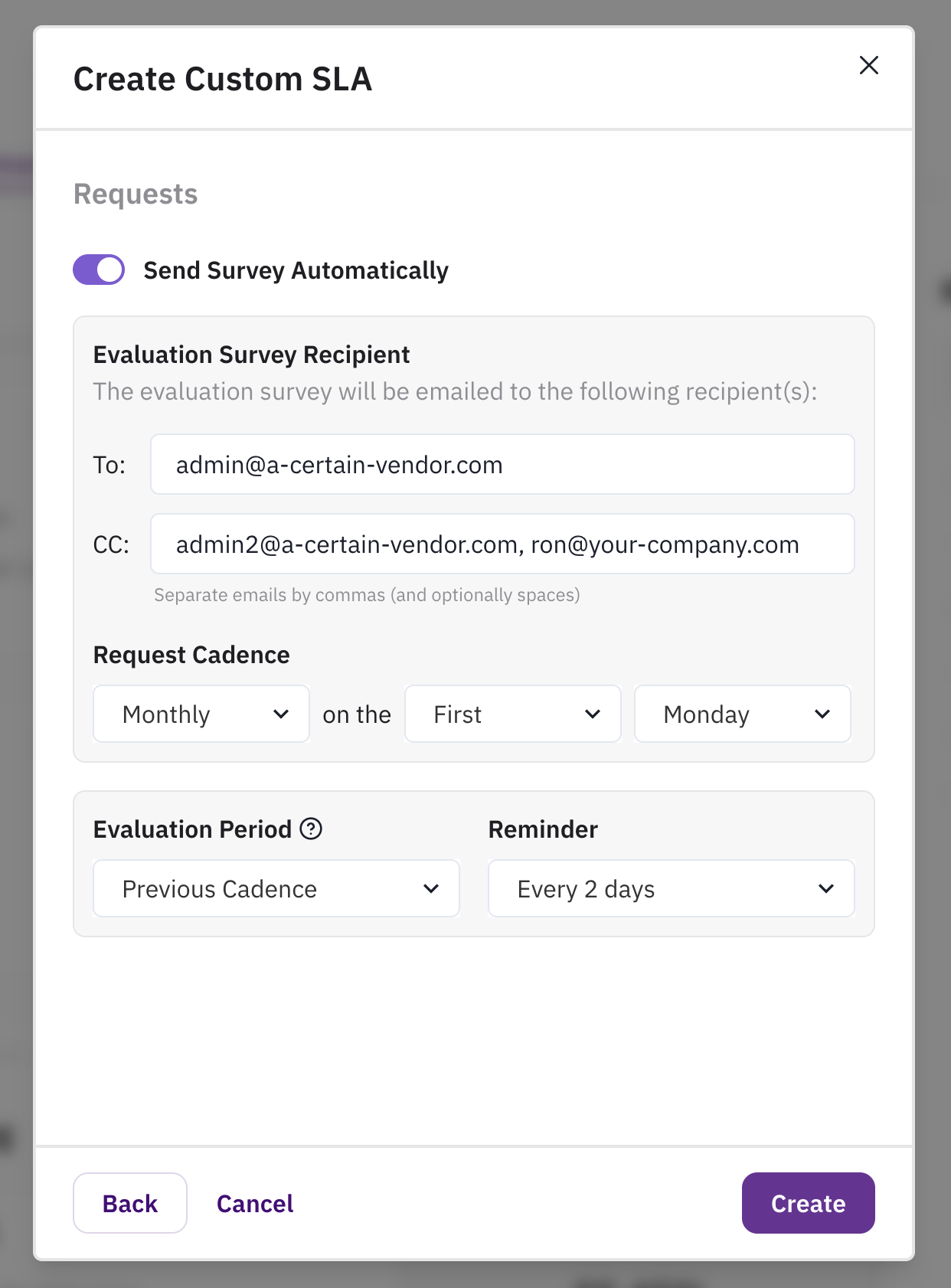 Create custom SLA modal, page 3