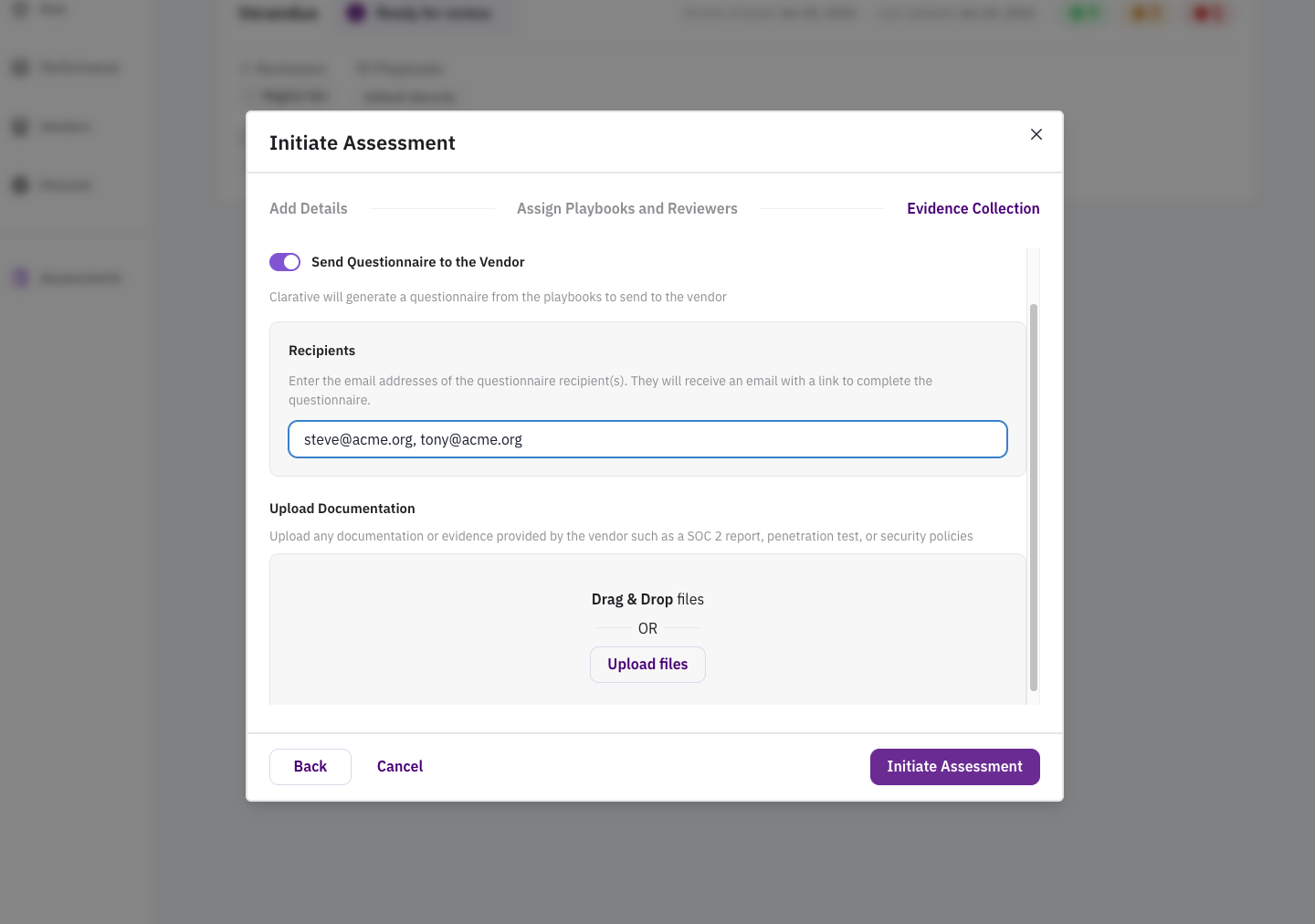 Kick off a vendor assessment